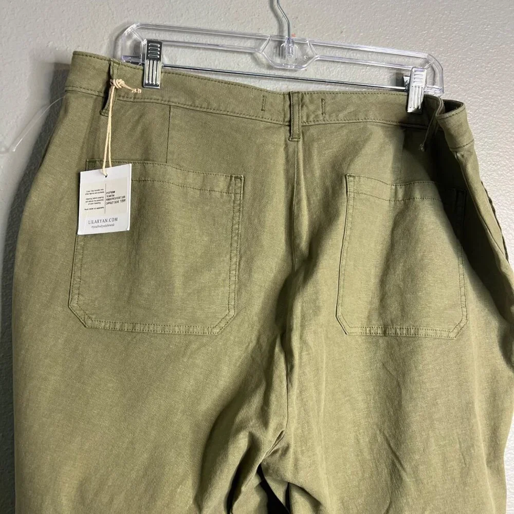 Lila Ryan Stretch Linen Pants Women's 18W Green Martina Straight Capri Ankle NWT